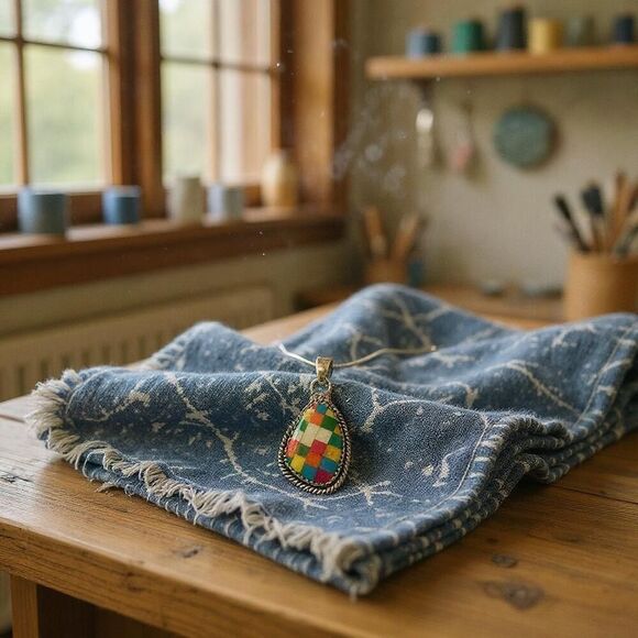 Stunning Aurora Opal Checkerboard Pendant Necklace 925 Sterling Silver Teardrop - Picture 5 of 7